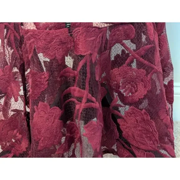 NWT Lulu's Alluring Dream Burgundy Floral Mesh Lace Trumpet Midi Dress Prom S - Picture 4 of 12